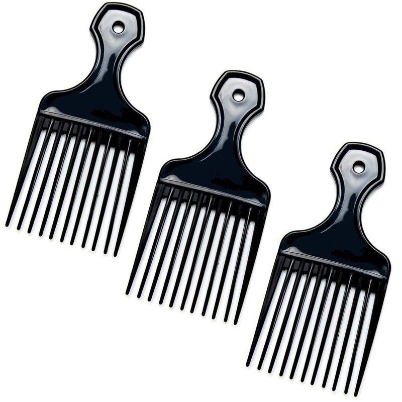 Comfort Axis Plastic Mini Comb and Lift Hair Pick, 3 Pack, Black - Image 3